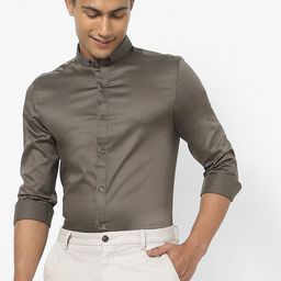 The Collection Checked Spread Collar Long Sleeves Classic Slim Fit Satin Shirt-image-89