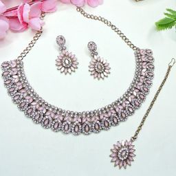 VATSALYA creation Alloy Gold- plated Pink Jewellery Set-image-25