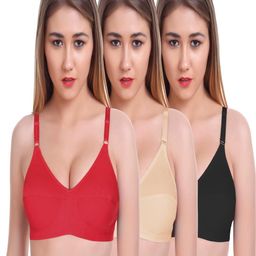 FEATHER LINE Multi Pack of 3 solid Cotton Non padded Bra-image-21