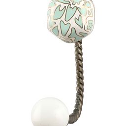 IndianShelf White Green Printed Ceramic Wall Hook-image-20