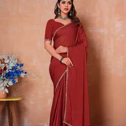 VRAGI Embellished Embroidered Pure Chiffon Saree-image-91