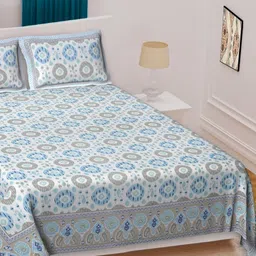 Texstylers Blue Ethnic Motifs 220 TC King Bedsheet with 2 Pillow Covers-image-10