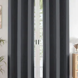 Aura Charcoal Set of 2 Black Out Long Door Curtain-43