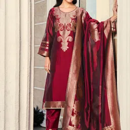 Stylee LIFESTYLE Embellished Pure Silk Unstitched Dress Material-image-13