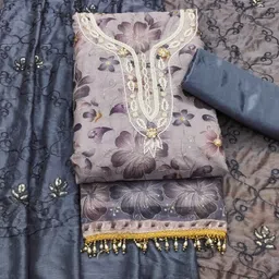 Blissta Floral Embellished Beads and Stones Work Unstitched Dress Material-image-14