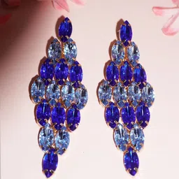 Niscka Rhodium-Plated Artificial Stone Studded Oval Drop Earrings-image-4