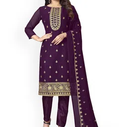 HERE&NOW Embroidered Silk Georgette Unstitched Dress Material-picture-22