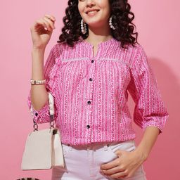 SHEETAL Associates Women Print Mandarin Collar Shirt Style Top-image-75