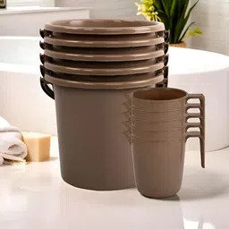 RUBOXA Brown 10 piece Solid Plastic Bath Accessories Set-image-99
