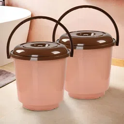 Aura Peach-Coloured & Brown 2 piece Solid Plastic Bath Accessories Set-14