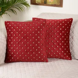 MONKDECOR Set Of 2 Maroon Velvet Square Cushion Covers-32