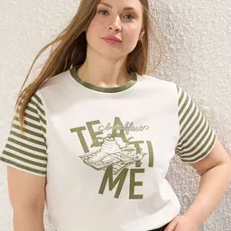 Trendyol Women Plus Size Typography Printed Round Neck Cotton T-shirt-image-38