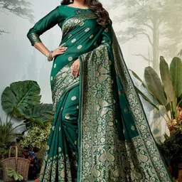 DIVASTRI Woven Design Zari Pure Silk Heavy Work Banarasi Saree-picture-11