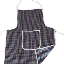 Kuber Industries Black & Brown 4 Pcs Checked Waterproof Cotton Aprons With Front Pocket image 3