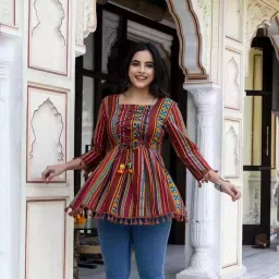 Casual Regular Sleeves Printed Women Multicolor Top-image-16