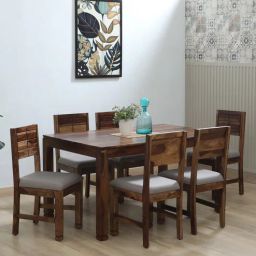 woodsworth from pepperfry Segur Sheesham Wood 6 Seater Dining Set in Scratch Resistant Provincial Teak Finish with Grey Cushion-picture-25