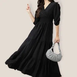 Women Fit and Flare Black Maxi/Full Length Dress-image-93