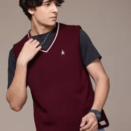 Men Solid V Neck Maroon Sweater-image-30