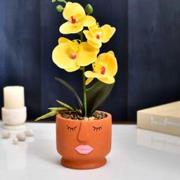 tayhaa Orchids Rust & Yellow Ceramic & Plastic Artificial Plant With Pot-picture-42