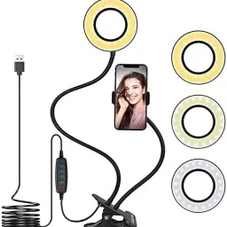 ENMORA 38 _LT_LAZY RING LIGHT_WITH MOBILE HOLDER_3.5" LED Selfie Ring Light with Phone Holder |Flexible Arm Desk Mount Clamp for Live Stream, Makeup, Online Meetings, Recording, Photography, USB Reading Light | 3 Color 10 Brightness Level Ring Flash-11
