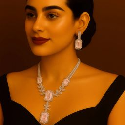 Alloy Silver Pink Jewel Set-image-55
