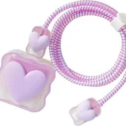 KNJ 3D Heart Print Design iPhone Charger Case For 18W/20W & Cable Protector(Purple) Cable Protector-image-78