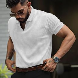 Powerlook Men Self Design Polo Collar Cotton T-shirt-image-61