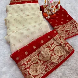 PAYAL CREATION Woven Design Zari Pure Georgette Maheshwari Saree-57