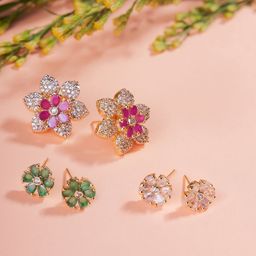 Opal Touch Set Of 3 Gold-Plated Cubic Zirconia Floral Shaped Changeable Studs image 3