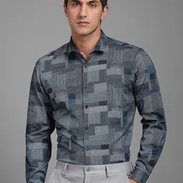 Louis Philippe Geometric Printed Spread Collar Formal Shirt-image-32