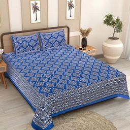 INDHOME LIFE Blue & White Ethnic Printed 186 TC Cotton Queen Bedsheet Set 2.08 m x 2.28 m-image-96
