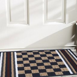 Status IRIS Blue & Beige Checked Rectangular Shaped Anti Slip Doormat-10