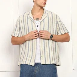 The Roadster Lifestyle Co. Men Classic Fit Multi Striped Cuban Collar Cotton Casual Shirt-image-25