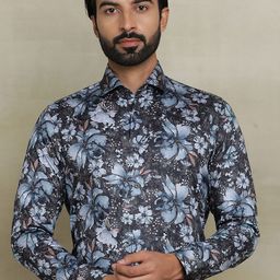 JB STUDIO Men Spread Collar Floral Printed Cotton Slim Fit Semiformal Shirt-image-8