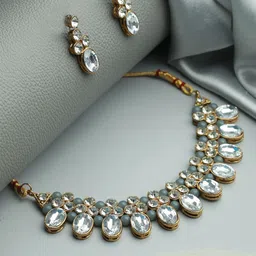 Anouk Grey Gold-Plated Crystal-Studded & Pearl Beaded Jewellery Set-image-0