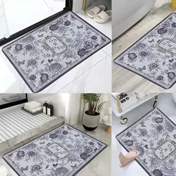 HomeCloud Grey & Violet Printed Rectangular Floor Mat image 2