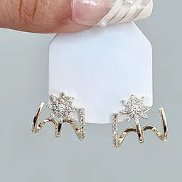 VAGHBHATT Gold-Toned Cubic Zirconia Studded Starburst Dual-Band Statement Floral Studs image 5