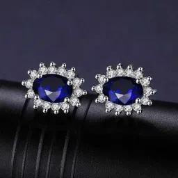 Bling Queen 925 Sterling Silver-Plated Artificial Stones Studded Oval Shaped Studs-picture-10