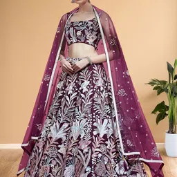 FABPIXEL Embroidered Sequinned Semi-Stitched Lehenga & Unstitched Blouse With Dupatta-picture-44