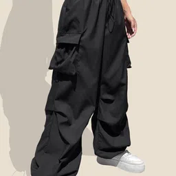 QIOA Women Relaxed Loose Fit High-Rise Wrinkle Free Cargos Trousers-picture-1