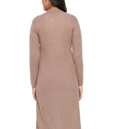 CLAPTON Self Design Round Neck Woollen Longline Cardigan image 4