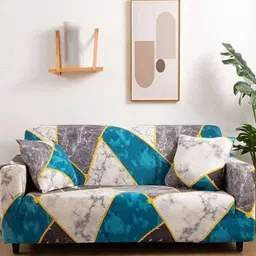 GIFTS ISLAND Multicoloured & Grey Printed Polyester 3 Piece Sofa Cover With Arms image 5