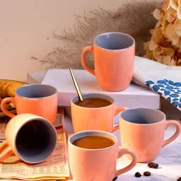 Storepedia Peach-Coloured & Grey Solid Ceramic Glossy Cups Set of Cups and Mugs-3