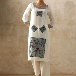 Moara Women Abstract Embroidered Cotton Kurta with Palazzo-picture-38