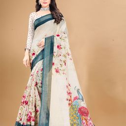 Anouk Floral Zari Linen Blend Saree-image-72