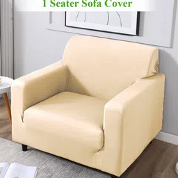 HOKIPO Beige Stretchable 1 Seater Sofa Cover With Arms-image-65