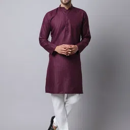 Kaifoo Striped Mandarin Collar Long Sleeves Straight Kurta-image-45