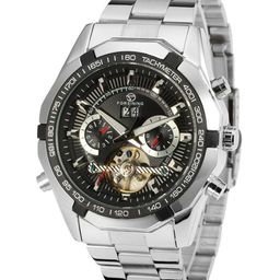 FORSINING Men Automatic Waterproof Watch with Moon Phase & Leather Strap-image-52