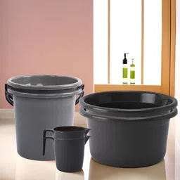 RUBOXA Grey 6 piece Solid Plastic Bath Accessories Set-image-29