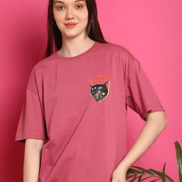 Metronaut Women Pack Of 2 Graphic Printed Round Neck Cotton Oversized T-shirts-image-32